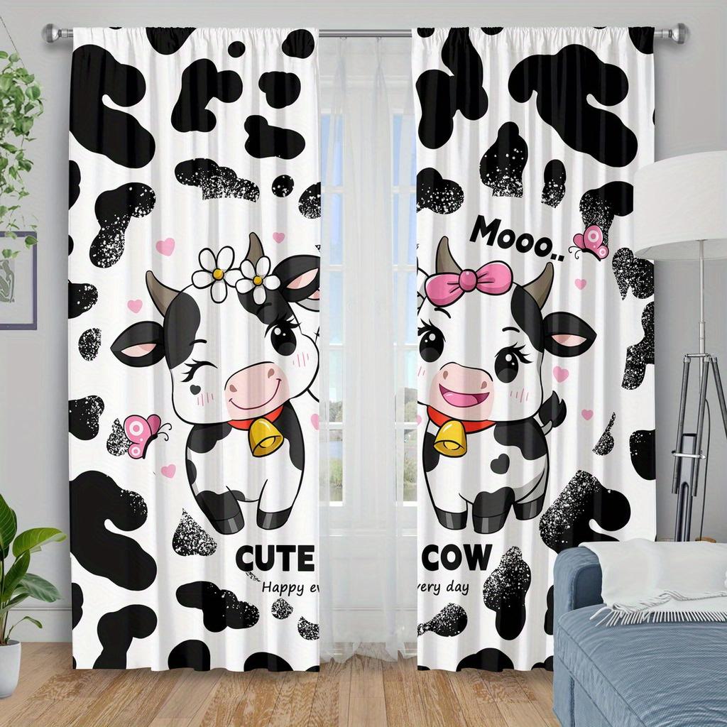 Cute Cow Print Curtains Polyester Fabric Suitable Bedroom Living Room Decoration Curtain Machine Washable Ideal For Area