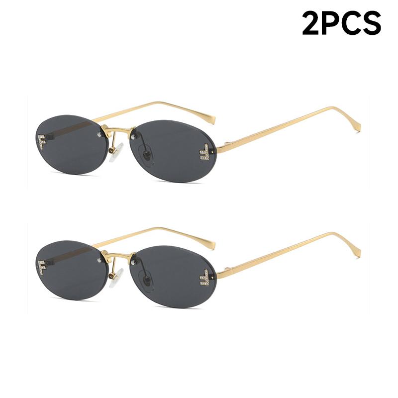 Fashion Rimless Sunglasses Women UV400 Oval Elegant Diamond F Sun Glasses Retro Eyewear for Women