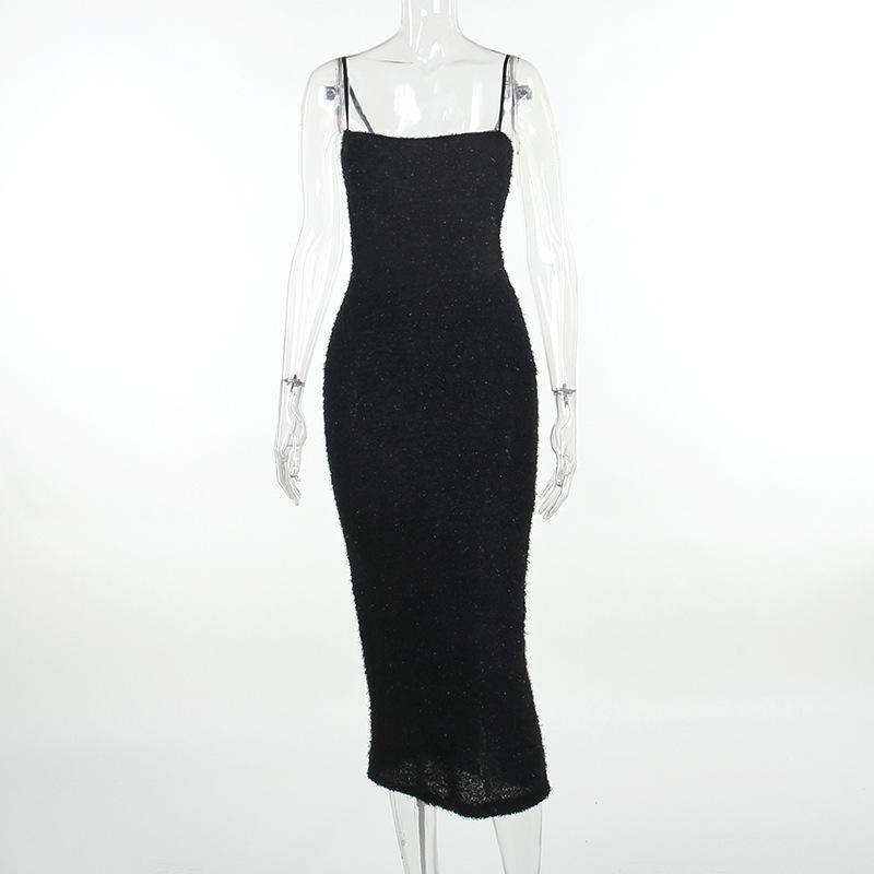 Sexy Backless Sequined Hollow-Out Dress With Straps Summer Pure-Desire Style Hot Girl Long Dress With Long Sleeves