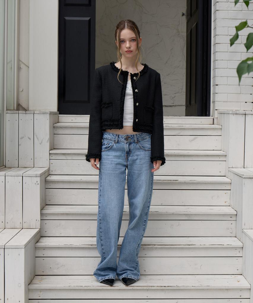 ROSEFRANTZ Soft Fringe Tweed Jacket [Black]