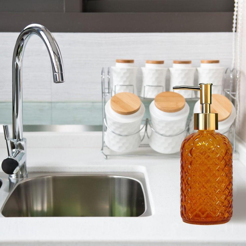 400ml Glass Soap Dispenser Empty Liquid Storage Container Stylish Lotion Pump Bottle  Decorative