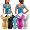 Women's Shiny Metallic Short Sleeve Dance Leotard Gymnastics Bodysuit Dancewear Stage Performance