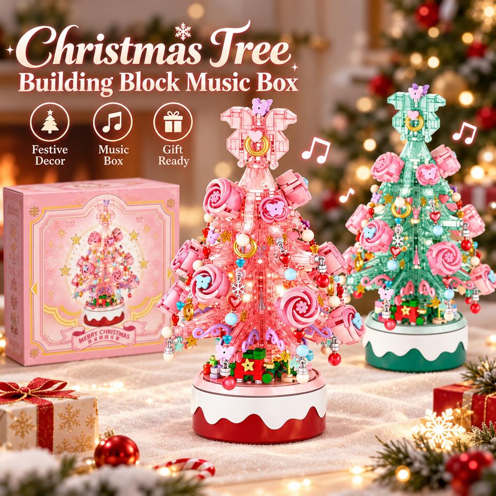 Christmas Tree Building Music Box, DIY Holiday Building Set with Music, Festive Christmas Gift for Kids and Adults