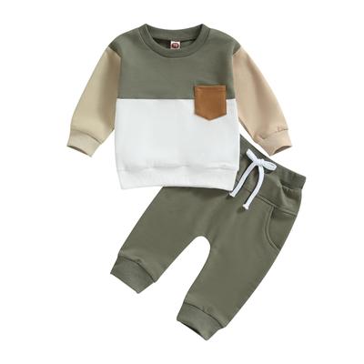 Baby Boy 2 Piece Tracksuit 6M 12M 18M 24M 3Y Contrast Color Long Sleeve Sweatshirt and Elastic Pants for Toddler Fall Outfits