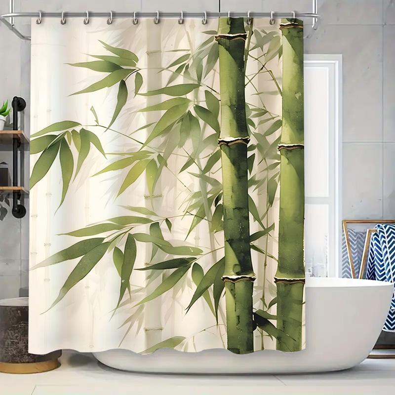 Creative Bamboo Shower Curtain - HD Printed Waterproof Bathroom Curtain Natural Bamboo Leaf Pattern Home Decor