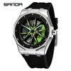Sanda Men's Waterproof Alloy Car Wheel Design Silicone Wristwatch