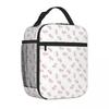 Bestselling Pastel Pink Ribbons Tied In Bows Pattern On White Eco Friendly School Lunch Bag Office Outdoor Lunch Large Lunch Bag
