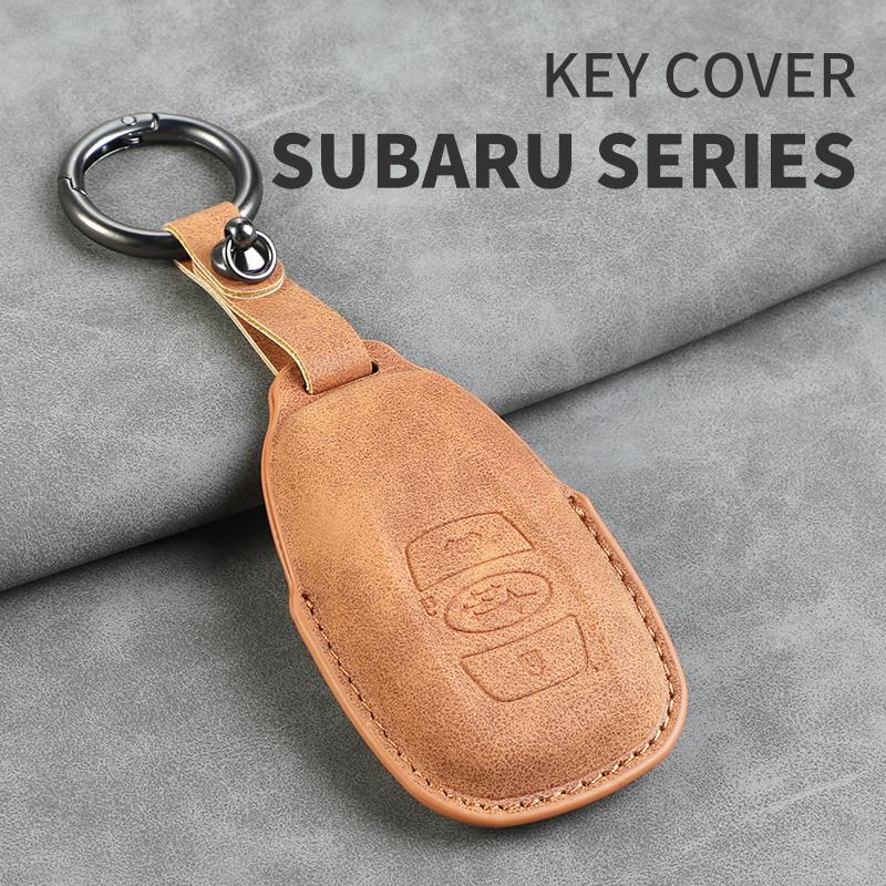 Leather Car Remote Key Case Cover for Subaru BRZ Forester Legacy Outback WRX STI Impreza XV Crosstrek Protector Fob Keychain