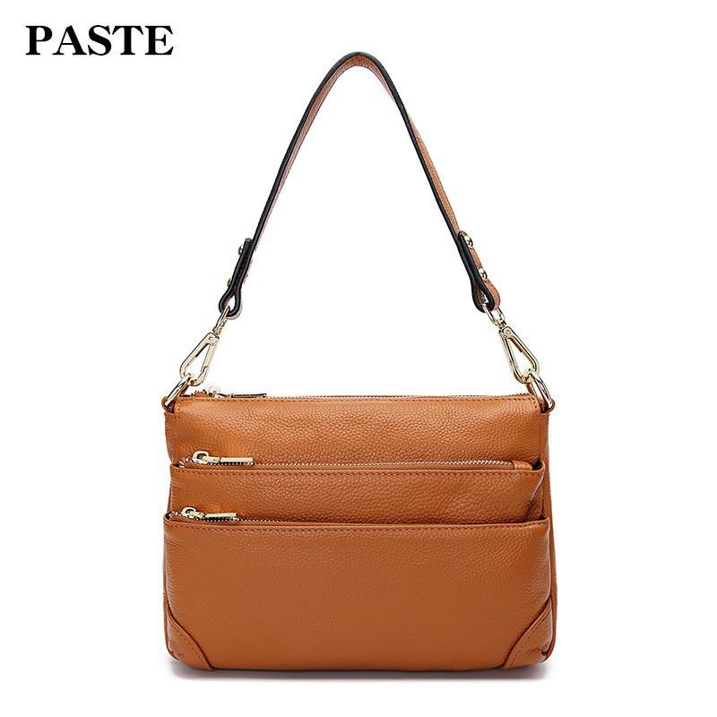 

Genuine Leather Women s Bag Multi-zipper Interlayer Single-shoulder Cross-body Top-layer Cowhide Handbag Trend 2006 світло-коричневого кольору
