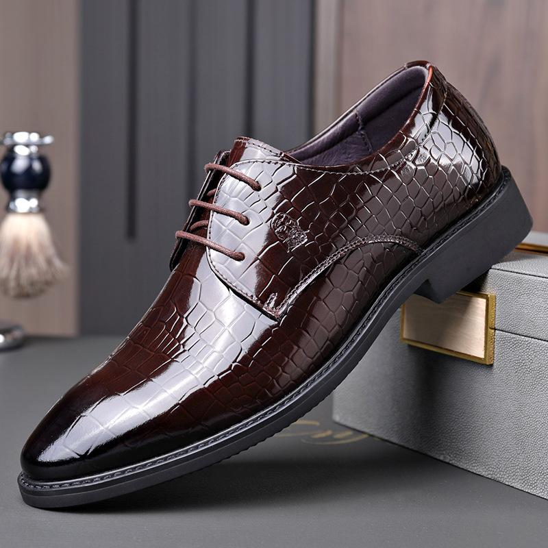 Old man head brand wedding shoes bright leather wedding wear wedding leather shoes men's business leather shoes first layer cowhide lace-up leathe