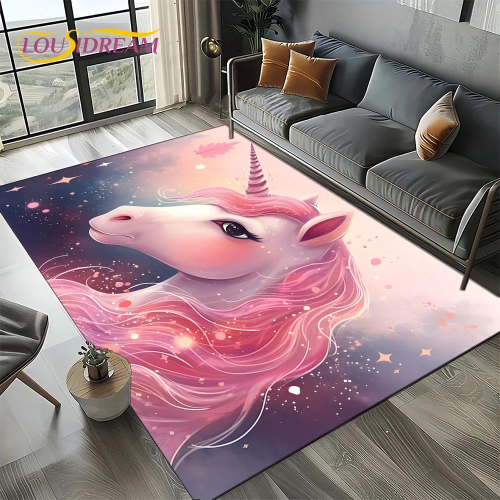 3D Cute Unicorn Cartoon Dream Girl Carpet Rug for Living Room Bedroom Home Sofa Decoration,Kid Area Rug Non-slip Floor Mat Gift