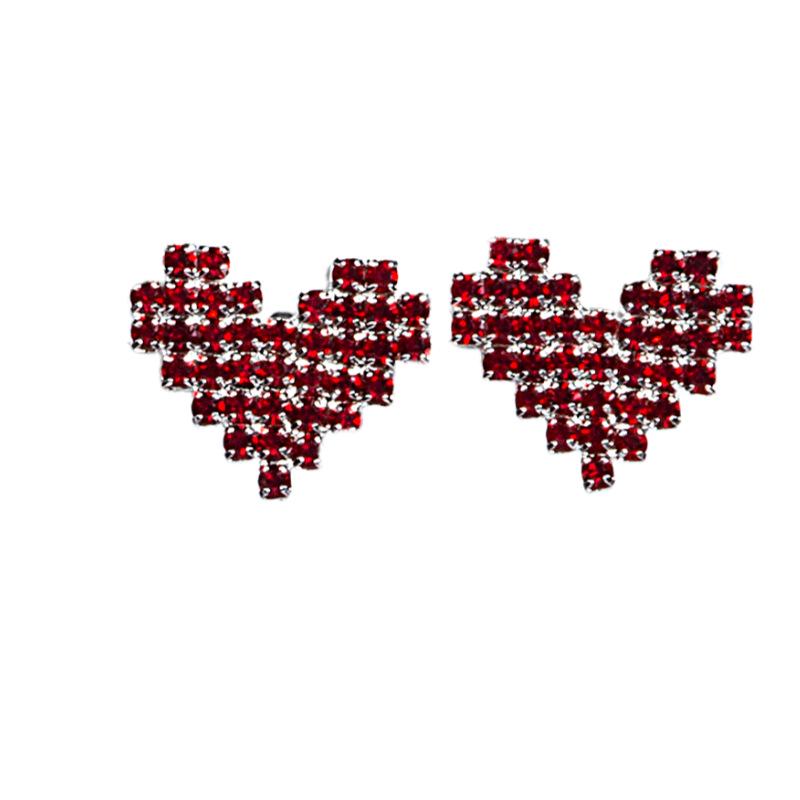 Korean Style Luxurious Heart Diamond Silver Stud Earrings for Women