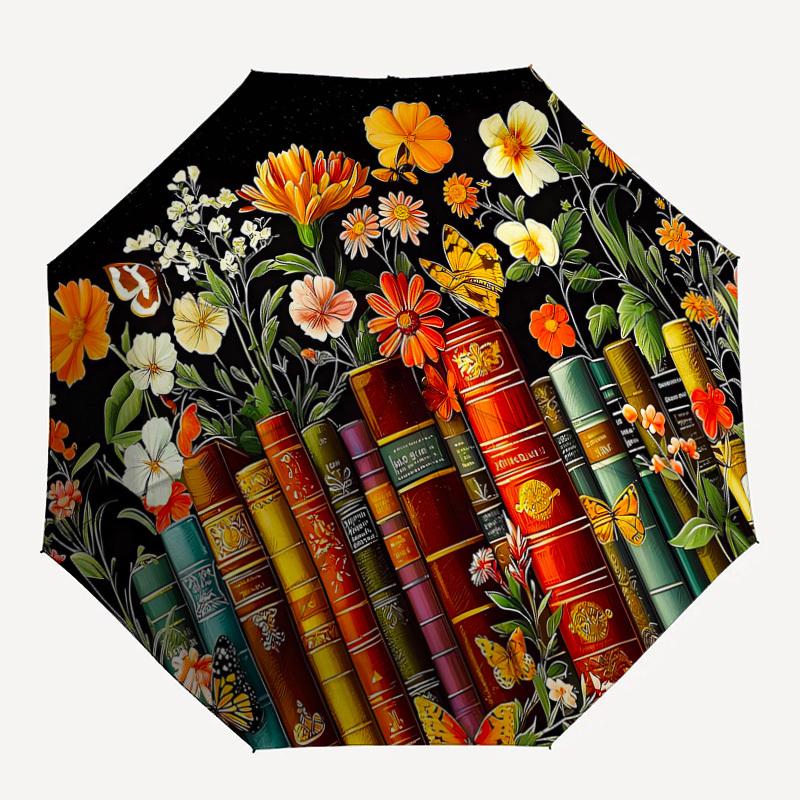 

1PC Butterfly Library Pattern Small Travel Automatic Folding Umbrella, Compact Windproof Umbrella, Automatic Open/Close ,Gift-091553