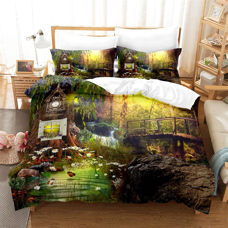 Natural Scenery Duvet Cover Set Forest Bedding Set Quilt Cover Queen Bed Set Luxury Comforter Set Bed Cover Set Girl Bedding Set