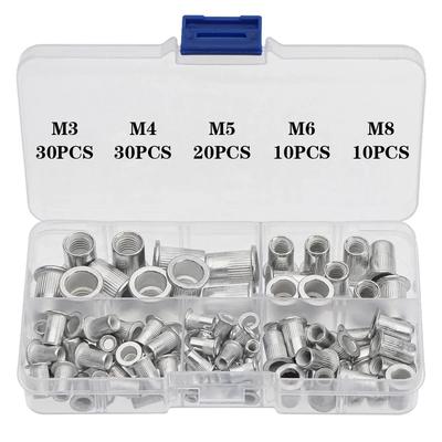 100 st Aluminium Nitmutterkit M3/M4/M5/M6/M8 Platt Huvud Gänginsatser för Automatisk Verktygsinstallation