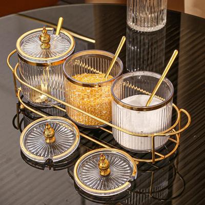 3 Lightweight Luxury Seasoning Jars Per Set, 1 Shelf and 3 Jars with Spoons, Suitable for Home Kitchens