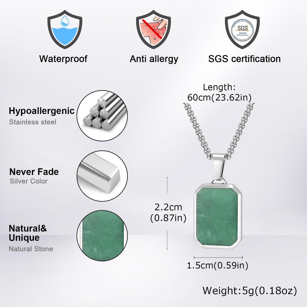 Stilvolle Naturstein Herren Halskette, Quadratische Geometrische Edelstahl Halsbänder, Geburtstags Valentinstags Geschenk für Ihn