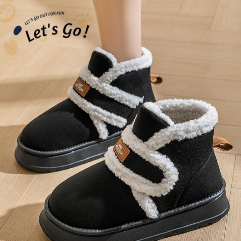 Fashion Warm Cotton Shoes for Women Winter Platform Shoes Soft Plush Thick Sole Couples Home Boots Women Comfortable Soft Mid Calf Boots