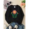 European sizes Girls' Crewneck Sweatshirt - Colorful Floral Pattern with Leaves, Soft Comfy Sportswear for Children & Teens