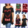 Stylish Womens Fashion Plus Size Off Shoulder Tops With Loose Heart Print Design