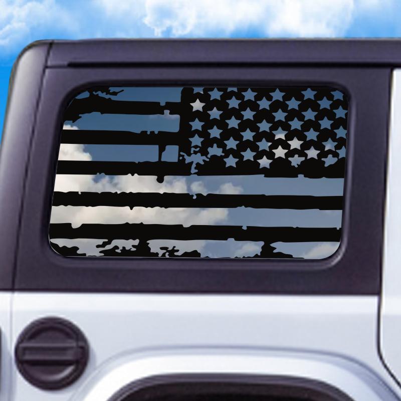 Car Rear Window US Flag Decorative Decal Cover Sticker Jeep Wrangler 2021, 2022, 2024 Style 4 Door Edition External Accessories