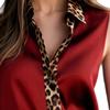 New Women's Leopard Print Long Sleeve Office Shirt Spring Autumn Lapel Casual Loose Blouse Simple Satin Elegant Solid Color Top Clothing