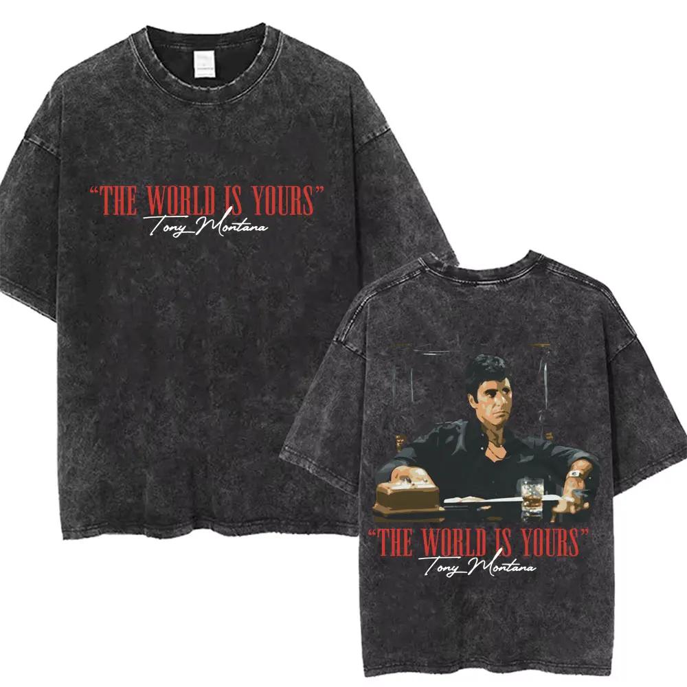 Movie Scarface Vintage Washed Tshirt Tony Montana Face Al Pacino Oversized Tshirts Men Women Fashion Hip Hop Gothic T Shirts