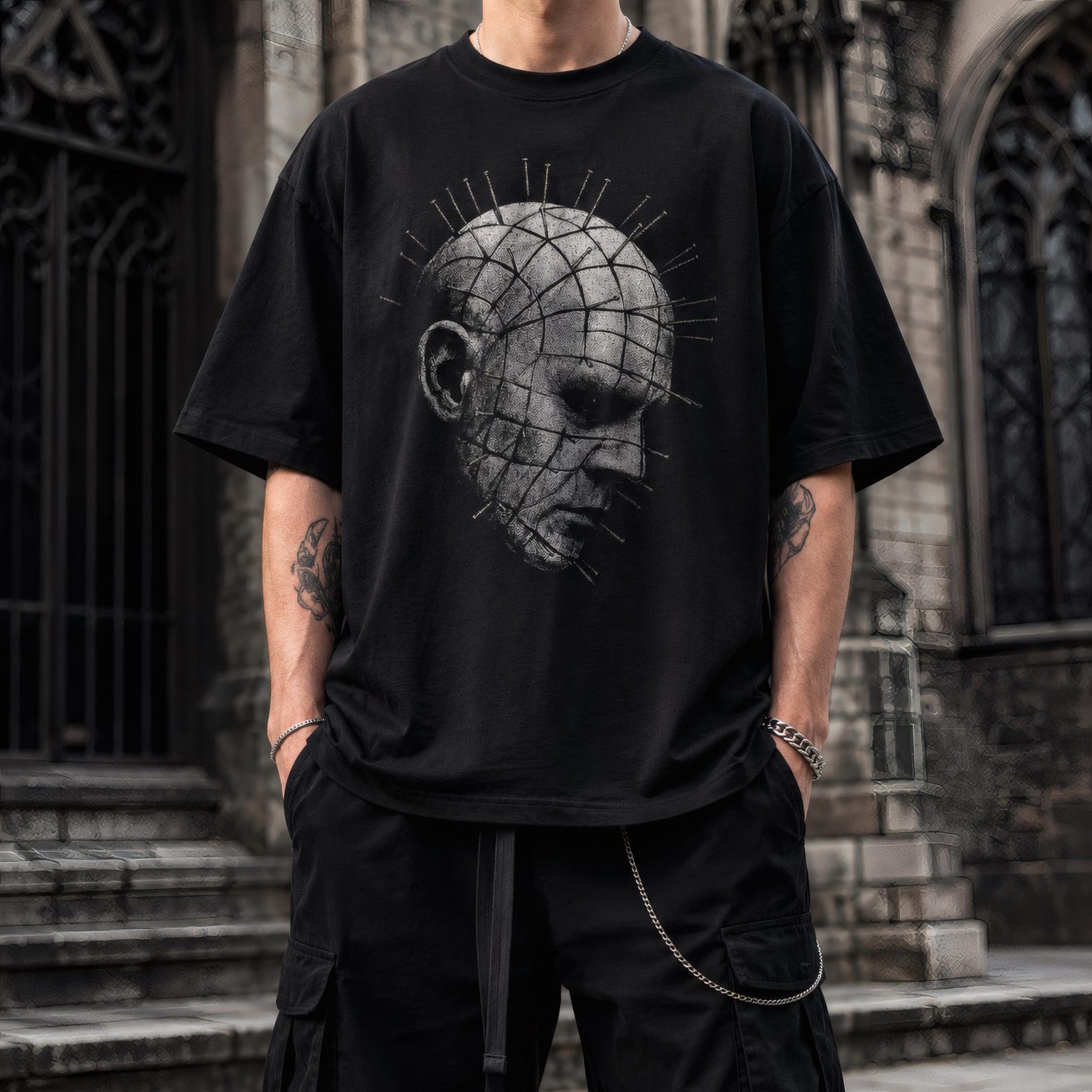 Pinhead TShirt, Hellraiser Horror Movie Cotton Tee L