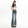 Women's High-Waisted Micro-Flare Jeans - Gray Velvet, Slimming, Floor-Length, 2024 Autumn/Winter.