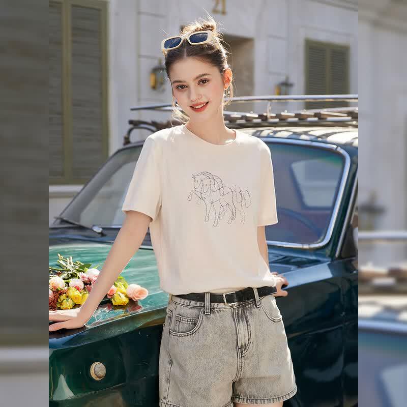 Bailuyu Women s Patterned Round Neck T-Shirt XL