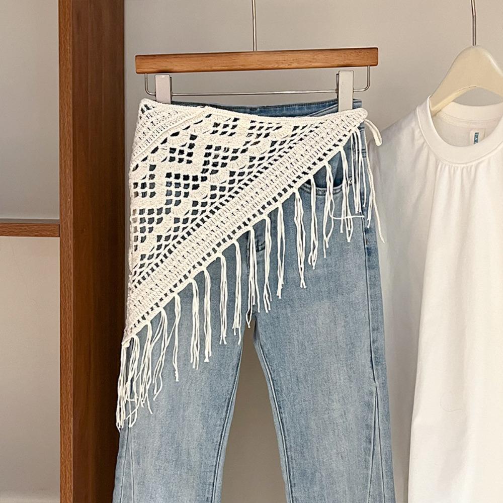 

Countryside Style Tassel Knitted Triangle Scarf Bohemian Crochet Flower Scarves Headscarf Summer Style 3