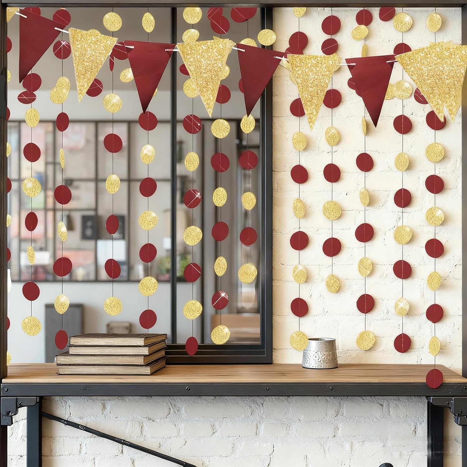 Maroon Gold Graduation Decorations 2026/Burgundy Gold Birthday Decorations Triangle Bunting Banner Burgundy Wedding Fall Bridal Shower/USC Graduation