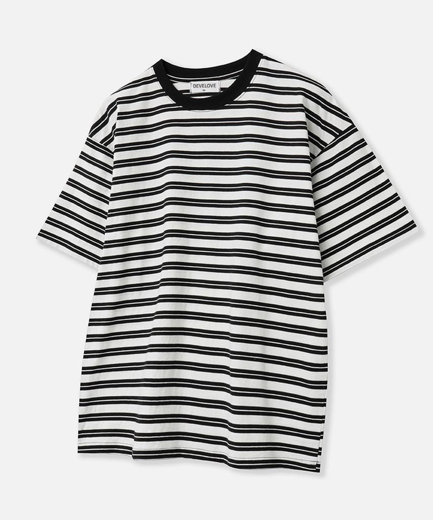 Dibellobeu Double Stripe Round Short Sleeve T-Shirt_Ivory