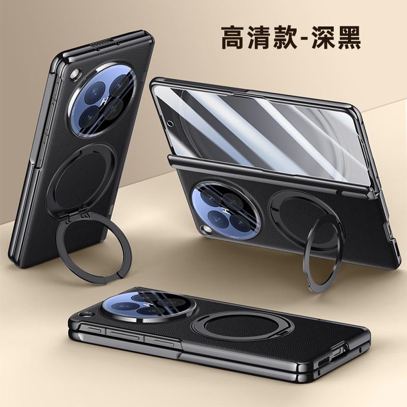 OPPO Find N6 Hülle Galvanisiertes Veganes Leder 360° Drehbarer Ständer Ständer Mit Integriertem Scharnierabdeckung Displayschutz
