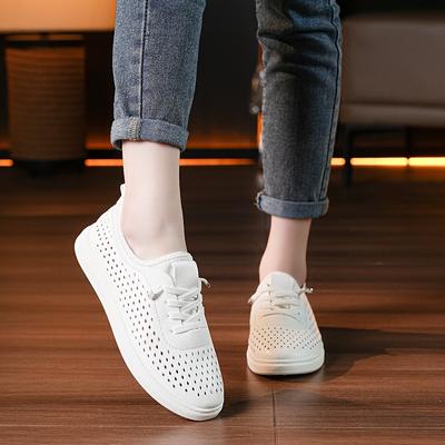 Scarpe da Tennis Piatte Casual da Donna, Scarpe da Skateboard da Donna, Sneakers Casual da Donna con Design Minimalista Traforato alla Moda