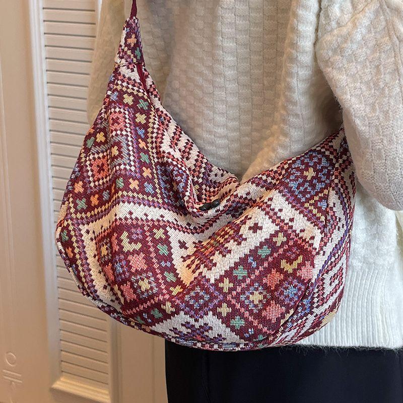 Velkokapacitní etnická taška na knedlíky pro ženy, taška přes rameno, plátěná crossbody taška