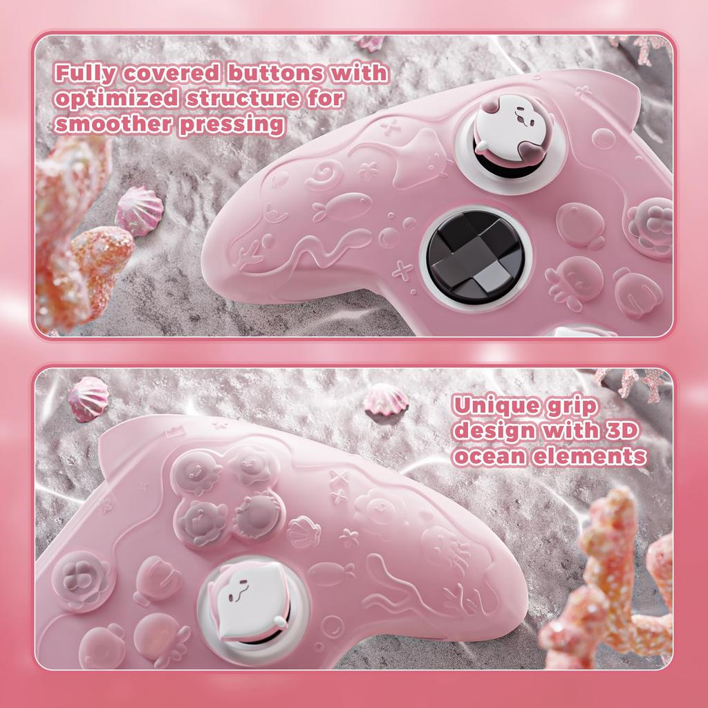 PlayVital Xbox Series Compatible Silicone Xbox Core Wireless Compatible Silicone Thumbstick Grip Full Cute Ocean Whisper Series Pink X/S Cover,