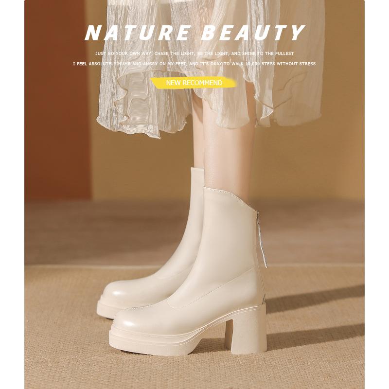 High-heeled short boots women's 2025 new autumn and winter fashion versatile thick-soled heightened thick-heeled thin boots British Martin boots
