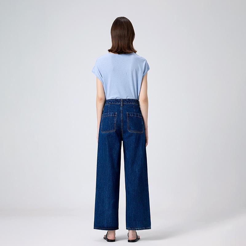 MBB Women's High-Waisted Wide-Leg Jeans with U-Shaped Back Pocket - Non-Elastic Slimming Fit, Spring 2025 Collection