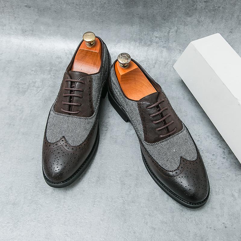 

Роскошные мужские повседневные кожаные туфли, мужские туфли с острым носком, свадебные кожаные мужские туфли из парусины, офисные туфли для джентльменов 39 коричневый
