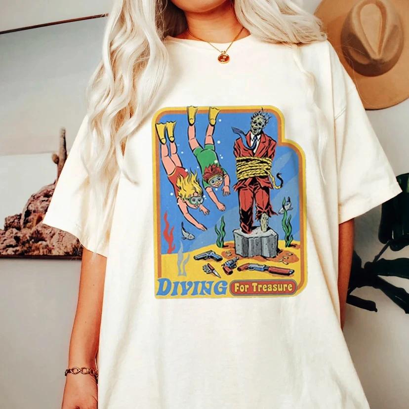 Tee Satan Devil Tshirt Horror Devil Retro Tshirt 2024 Unisexs Classic Horror Cartoon Top Harajuku Casual White Tshirt