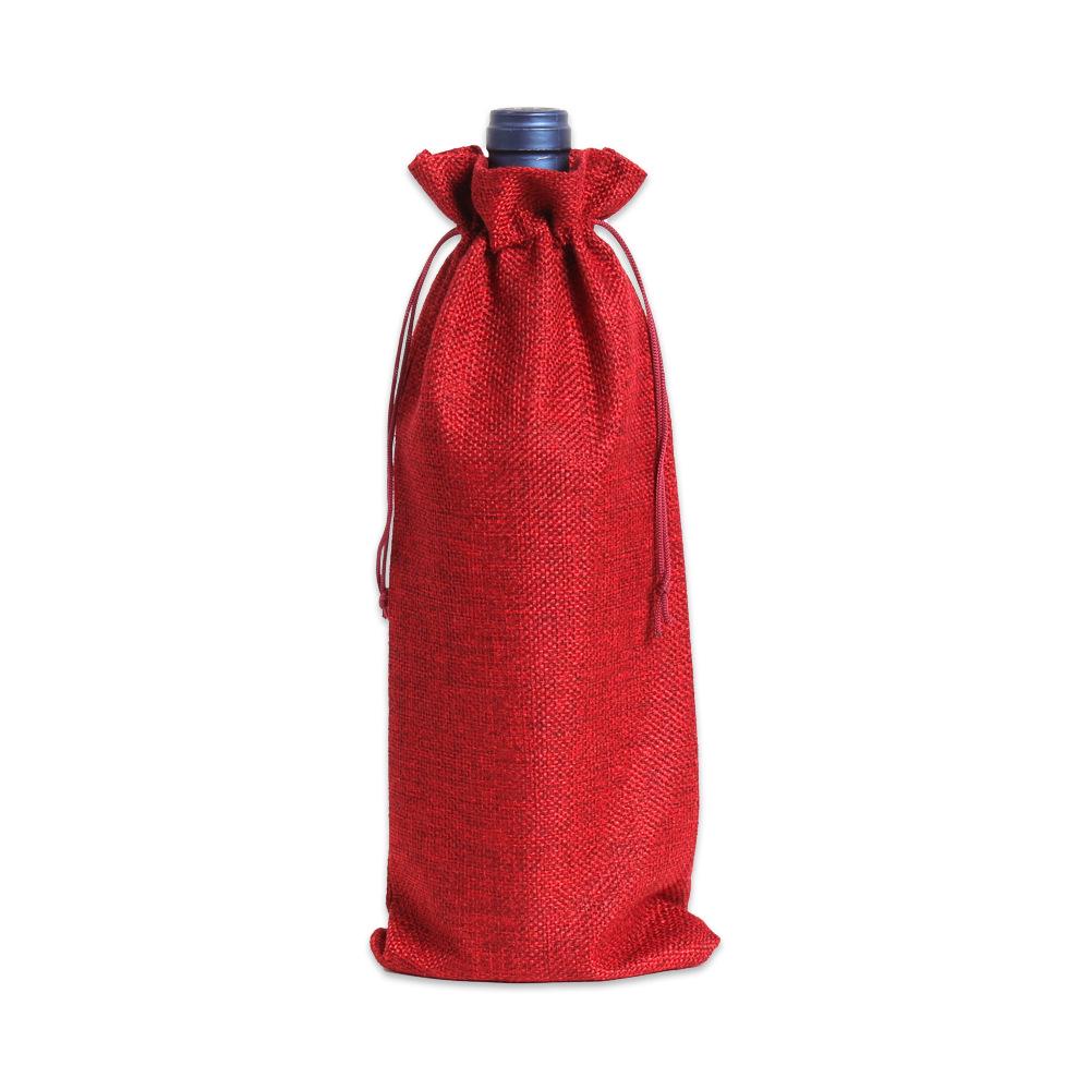 Multicolor Burlap Wine Gift Set with Drawstring Bag