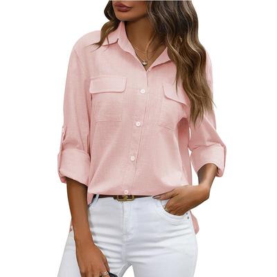 Camicia da Donna a Bottoni Primavera/Estate Camicie Larghe Tinta Unita Blusa Casual