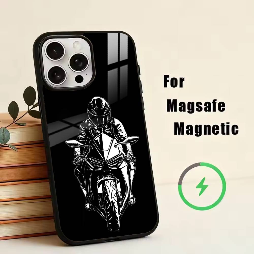 Coole Motorradfahrer Handyhülle Für iPhone17,16,15,14,13,12,11 Plus,Pro Magnetisch mit Magsafe Kabelloses Laden