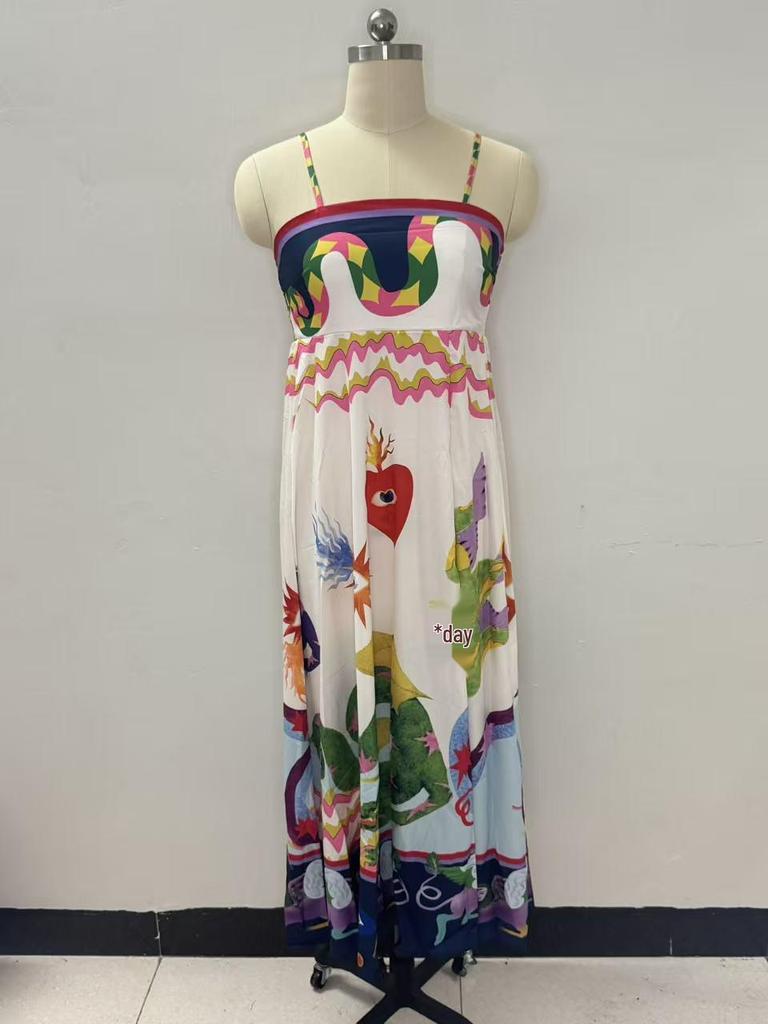 2026 Modern Style Women's Sleeveless High-Waisted Printed Camisole Dress - Casual and Commute Wear