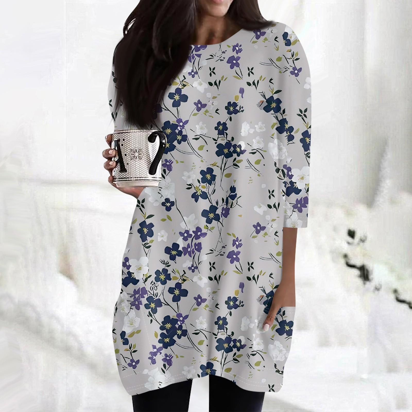 

Женские повседневные рубашки с рукавами 3/4, модные туники с принтом, топы с карманами S