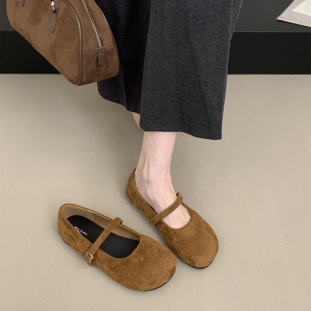 Retro Late Evening Wind Suede Mary Jane Shoes Children Autumn and Winter New Red Ballet Light Mouth Soft Flat Single Shoes Women