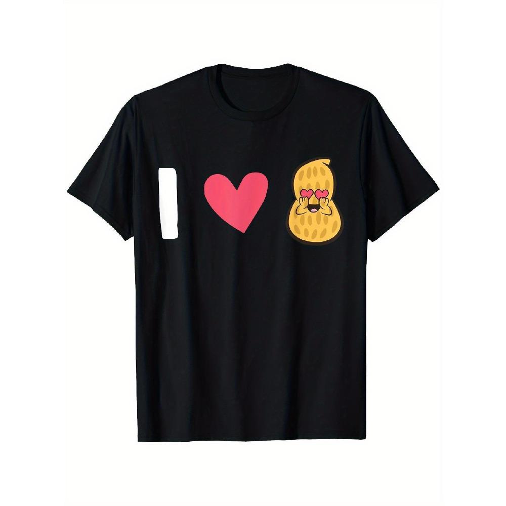 

Men s I Love Peanuts Pattern T-Shirt Cotton Regular Version Short Sleeve, Red and White Heart Design S