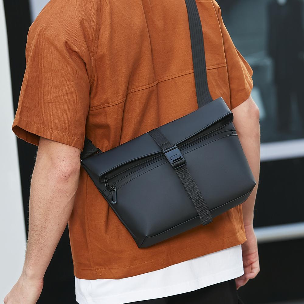HcanKcan Herre Crossbody-veske Vanntett Skulderveske Passer 13 Tommers Bærbar PC Midjeveske Stor Kapasitet Messenger-veske Svart Sideveske