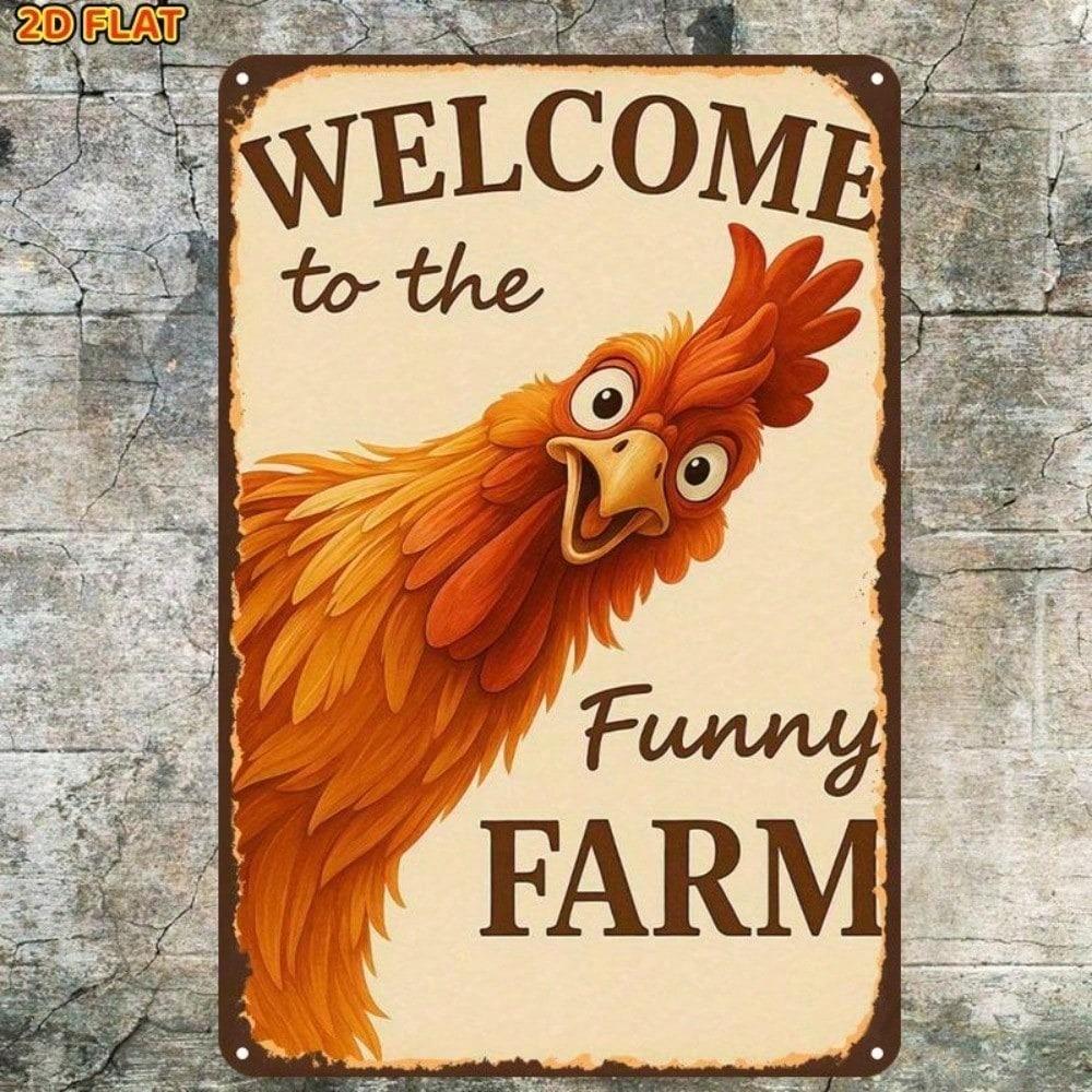 Retro Farm Chicken Metal Sign, Humorous Poultry Wall Art, Pre-Drilled Tin Plaque for Indoor/Outdoor Home Decor